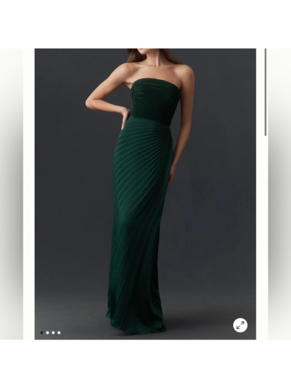 ✨NEW✨Dress The Population Kinley Strapless Accordion Pleat Maxi Dress Pine Green